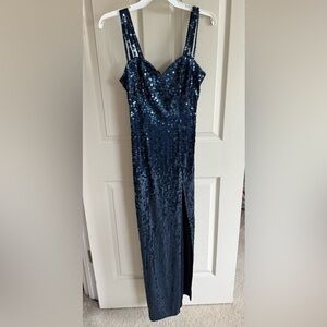 Cache Midnight Blue Sequin Gown